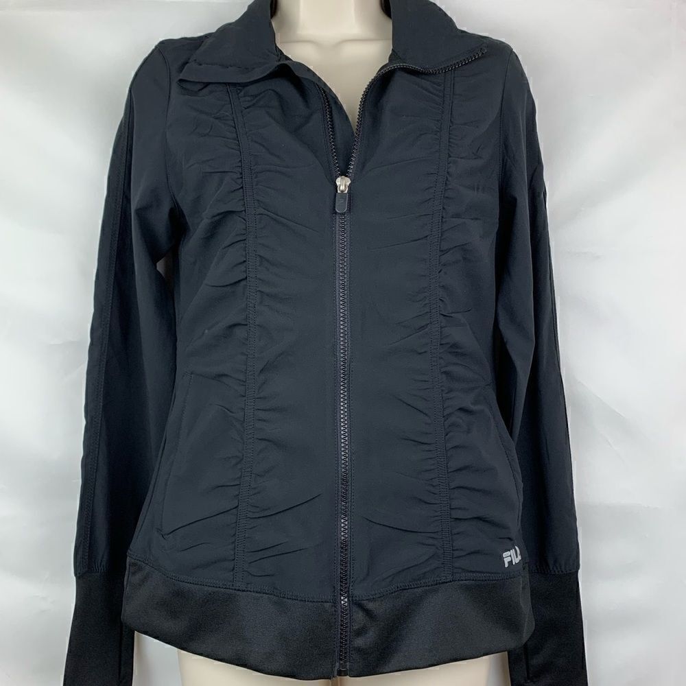 Fila Sport black ruched full zip athletic jacket